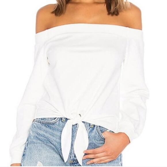 Superdown Ariel Off Shoulder Tie Waist Sweatshirt - Picture 1 of 7